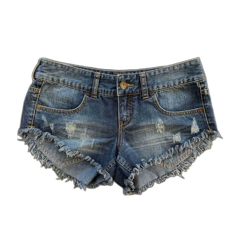 Billabong Laneway Womens Distressed Cutoff Denim Shorts Size 27 Micro Jean Blue